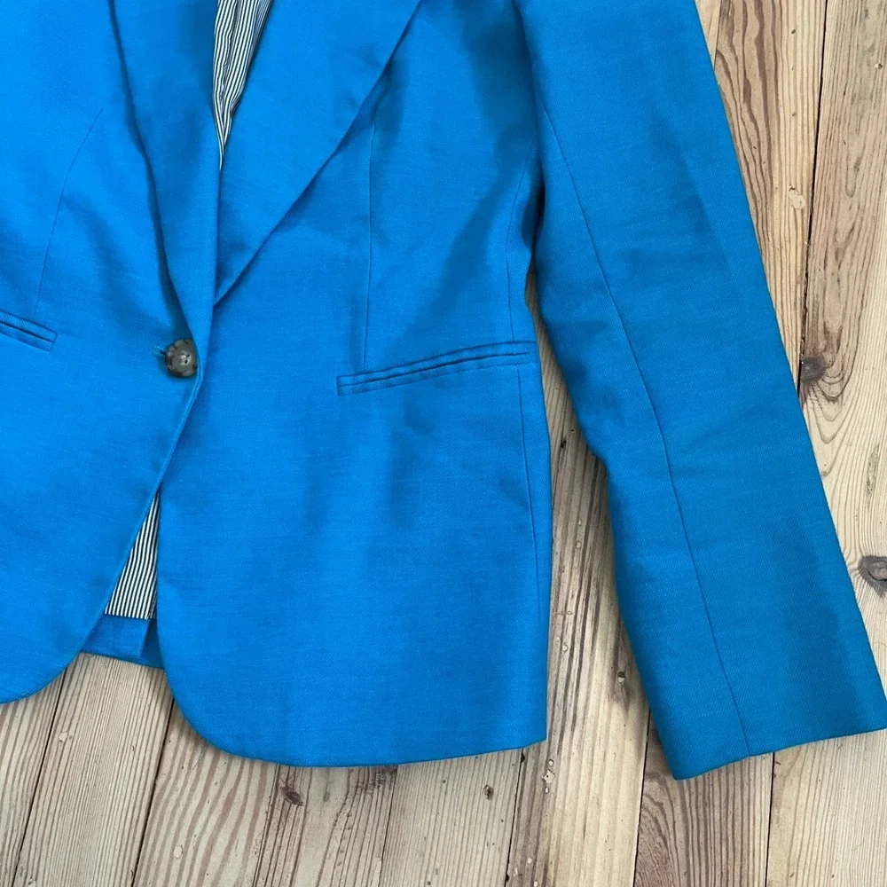 J.Crew Parke Blazer Womens 2 Blue Linen Blend Single Button Tailored Jacket